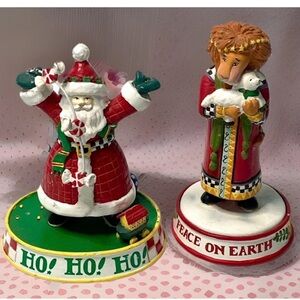 Engelbreit Christmas Candy Santa Ho Ho Ho & King of Peace Lion 2 Figure Lot